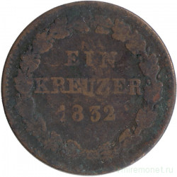 Монета. Нассау (Германия). 1 крейцер 1832 год. 