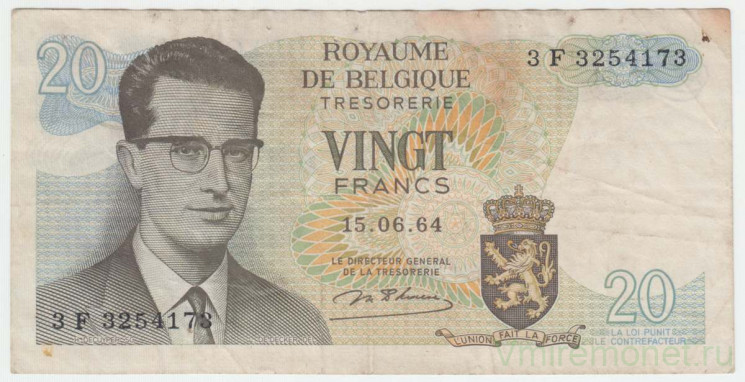 Банкнота. Бельгия. 20 франков 1964 год. Тип 138 (1).
