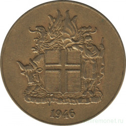 Монета. Исландия. 2 кроны 1946 год.