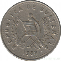 Монета. Гватемала. 25 сентаво 1988 год.