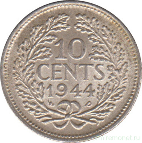 Монета. Нидерланды. 10 центов 1944 год. (P).