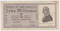 Бона. Нотгельд. Германия. Город Лауффен на Неккаре. 10 миллионов марок 1923 год.