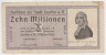 Бона. Нотгельд. Германия. Город Лауффен на Неккаре. 10 миллионов марок 1923 год. ав.