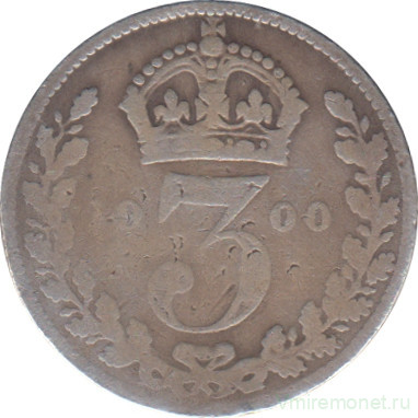 Монета. Великобритания. 3 пенса 1900 год.