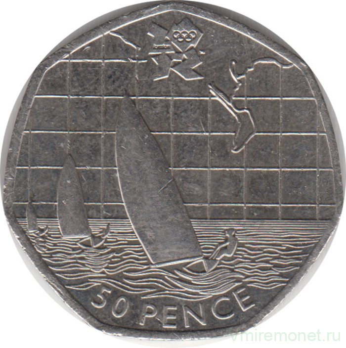 Монета. Великобритания. 50 пенсов 2011 год. XXX летние олимпийские игры Лондон 2012. Парусный спорт.