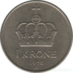 Монета. Норвегия. 1 крона 1978 год.