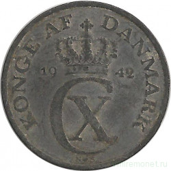 Монета. Дания. 2 эре 1942 год.