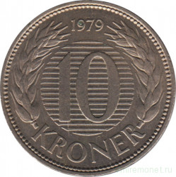 Монета. Дания. 10 крон 1979 год.