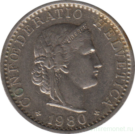 Монета. Швейцария. 20 раппенов 1980 год.