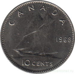 Монета. Канада. 10 центов 1968 год.