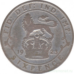 Монета. Великобритания. 6 пенсов 1923 год.