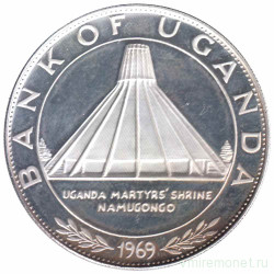 Монета. Уганда. 10 шиллингов 1969 год. Визит Папы Римского Павла VI.