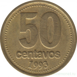 Монета. Аргентина. 50 сентаво 1993 год. Аверс - крупный шрифт цифры.
