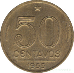 Монета. Бразилия. 50 сентаво 1955 год.