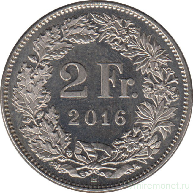 Монета. Швейцария. 2 франка 2016 год.