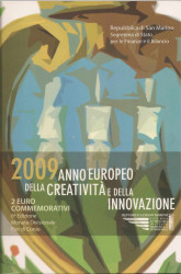 Монета. Сан-Марино. 2 евро 2009 год. Европейский год творчества и инноваций. Буклет, коинкарта.