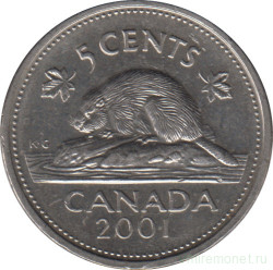 Монета. Канада. 5 центов 2001 год (P).