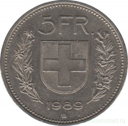 Монета. Швейцария. 5 франков 1989 год.
