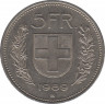  Монета. Швейцария. 5 франков 1989 год. ав.