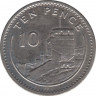 Монета. Гибралтар. 10 пенсов 1989 год. "АC" на реверсе. рев.