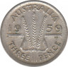 Монета. Австралия. 3 пенса 1959 год. ав.