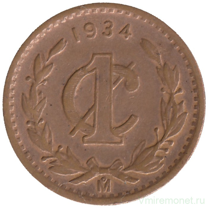 Монета. Мексика. 1 сентаво 1934 год. 
