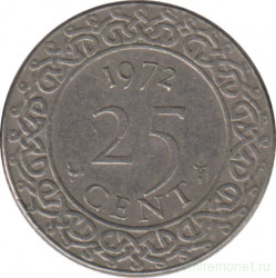Монета. Суринам. 25 центов 1972 год.