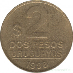 Монета. Уругвай. 2 песо 1998 год.