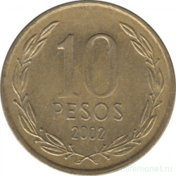 Монета. Чили. 10 песо 2002 год.