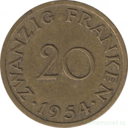 Монета. Саар. 20 франков 1954 год.