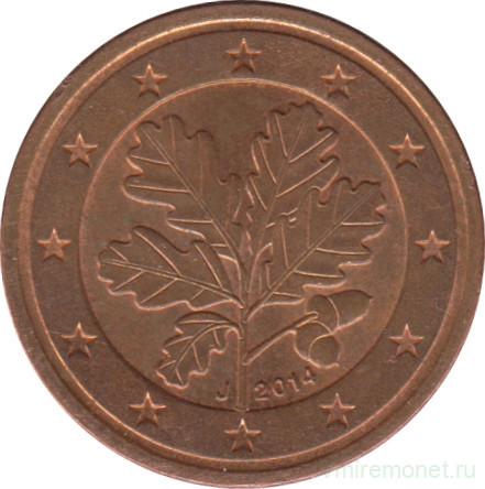 Монета. Германия. 2 цента 2014 год. (J).