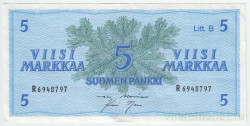 Банкнота. Финляндия. 5 марок 1963 год. Лит B. Тип 106Aa(38).