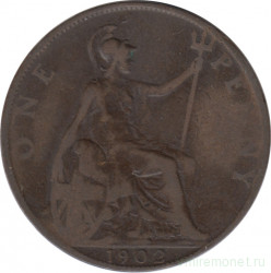 Монета. Великобритания. 1 пенни 1902 год.