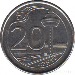 Монета. Сингапур. 20 центов 2013 год.