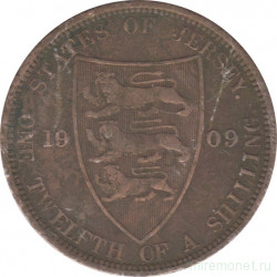 Монета. Великобритания. Джерси. 1/12 шиллинга 1909 год.