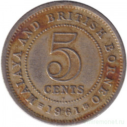 Монета. Малайя и Британское Борнео (Малайзия). 5 центов 1961 год. (H).