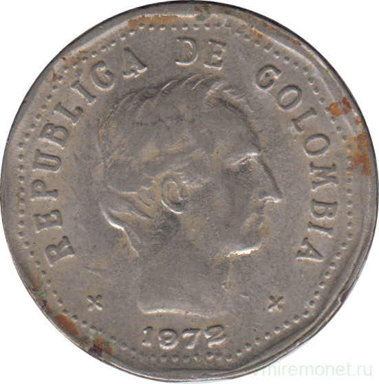 Монета. Колумбия. 50 сентаво 1972 год.