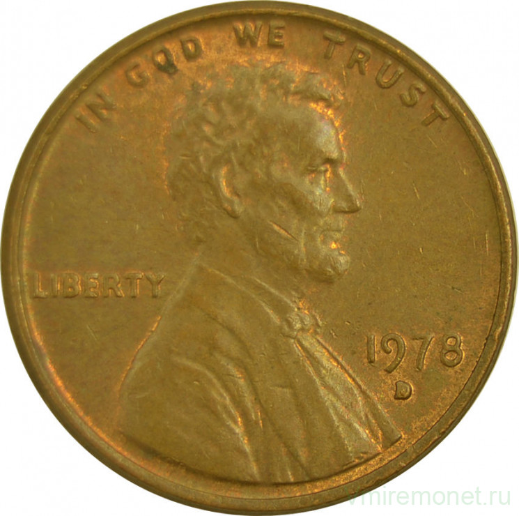 Монета. США. 1 цент 1978 год. Монетный двор D.