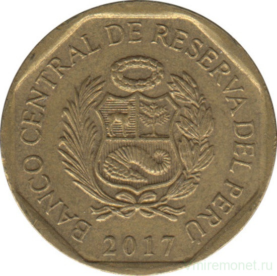 Монета. Перу. 10 сентимо 2017 год.