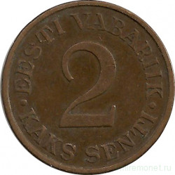 Монета. Эстония. 2 сента 1934 год.