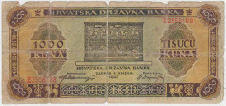 Банкнота. Хорватия. 1000 кун 1943 год. Тип 12а.
