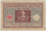 Банкнота. Германия. Кредитный билет. Веймарская республика. 2 марки 1920 год. Изображение - коричневый, печать - красный цвет. 2 и 6 цифр в нумераторе. ав.