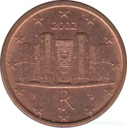 Монета. Италия. 1 цент 2002 год.