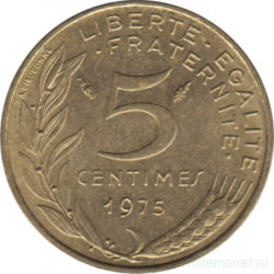 Монета. Франция. 5 сантимов 1975 год.
