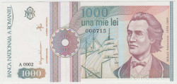 Банкнота. Румыния. 1000 лей 1991 год. Тип 101Ab.