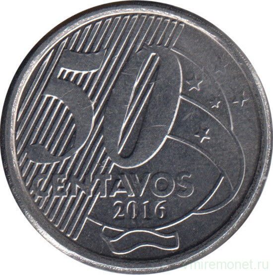 Монета. Бразилия. 50 сентаво 2016 год.