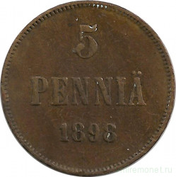 Монета. Русская Финляндия. 5 пенни 1898 год.