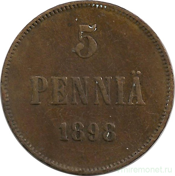 Монета. Русская Финляндия. 5 пенни 1898 год.