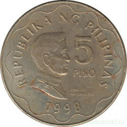 Монета. Филиппины. 5 песо 1998 год. Без отметки монетного двора.