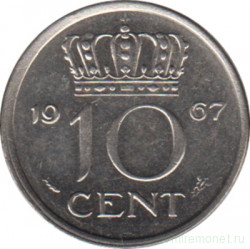 Монета. Нидерланды. 10 центов 1967 год.